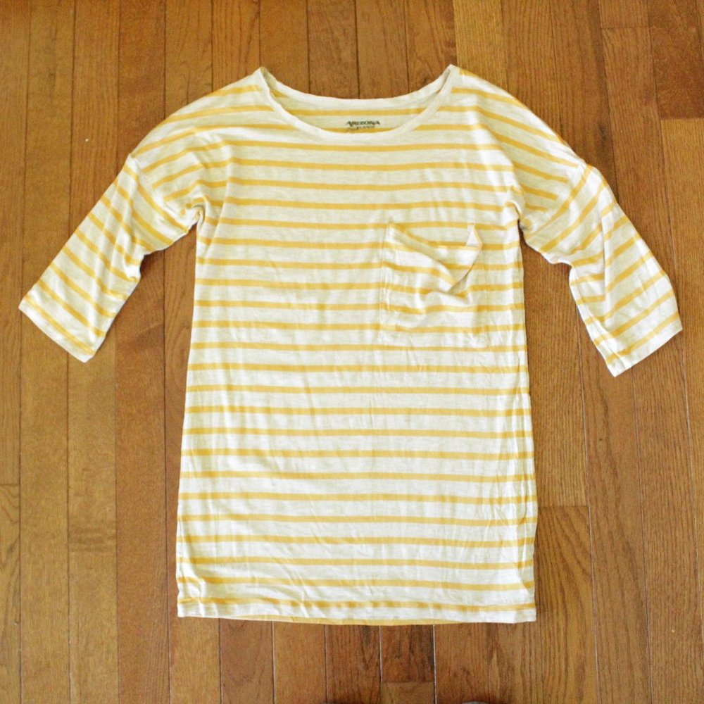 Buttercream Yellow Striped Shirt, 3/4 sleeve